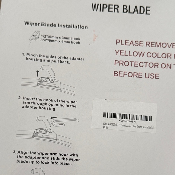 Motium Wiper Blades Pair for Front Windshield 26” + 16” J Hook - Picture 3 of 8